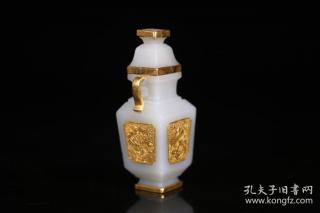 清代 和田玉包金双耳四方赏瓶